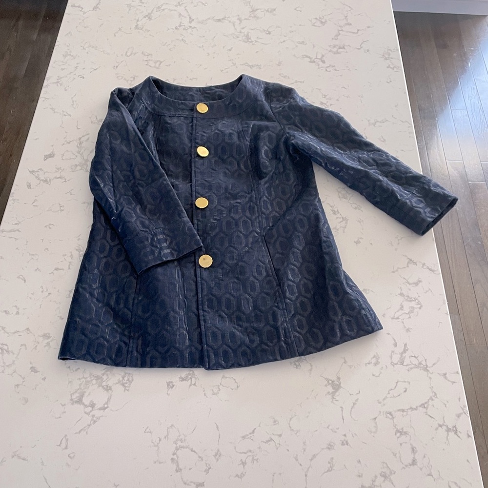 Merona Target jacquard navy blue gold button coat size large